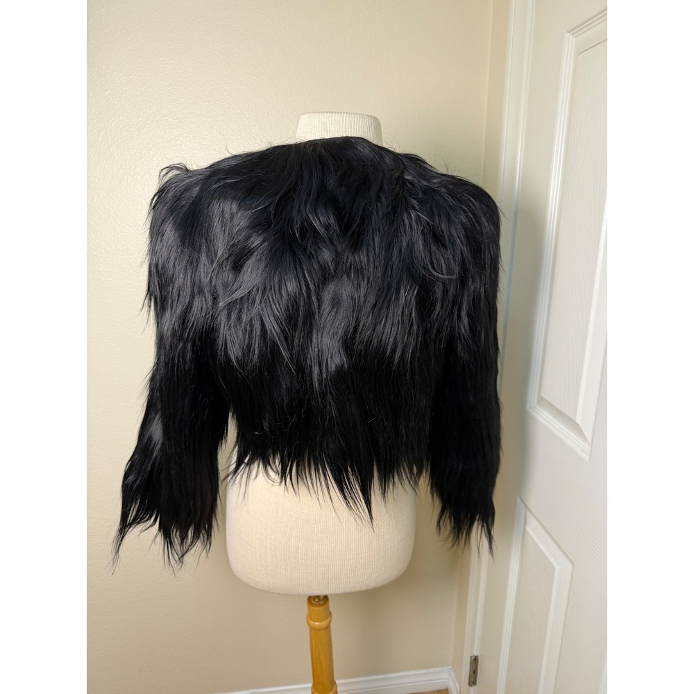 Vintage Black Genuine Goat Hair Fur Cropped Jacket Bolero Shaggy Gothic